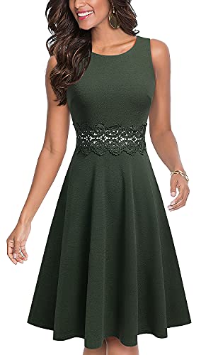 HOMEYEE Women's Sleeveless Cocktail A-Line Embroidery Casual Party Summer Wedding Guest Dress A079(6,Army Green)