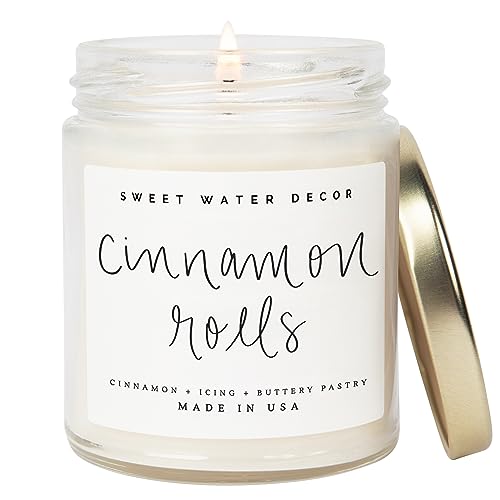 Sweet Water Decor Cinnamon Roll Candle | Cinnamon, Icing, Buttery Pastry Fall Scented Candles for Home | 9oz Clear Jar, 40 Hour Burn Time | Non-Toxic | Made in the USA