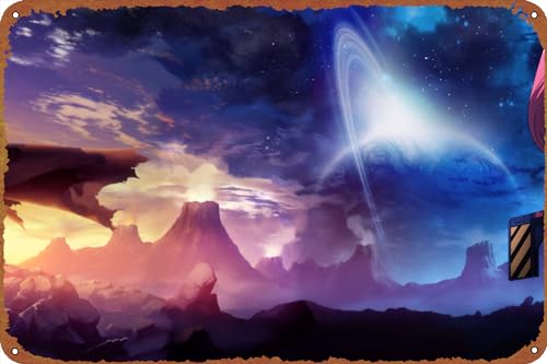 Sunset Sky Stars Night Weapon Cloud Glasses Cape Sword Scarf Belt Shorts Katana Gun Sniper Rifle Tengen Toppa Gurren Lagann Yoko Littner Bikini Red Hair Thigh Highs Posters Tin Signs Retro Metal Movie Tins for Bar Pub Home Cafes Wall Decor, 8X12 Inch (20X30 CM)