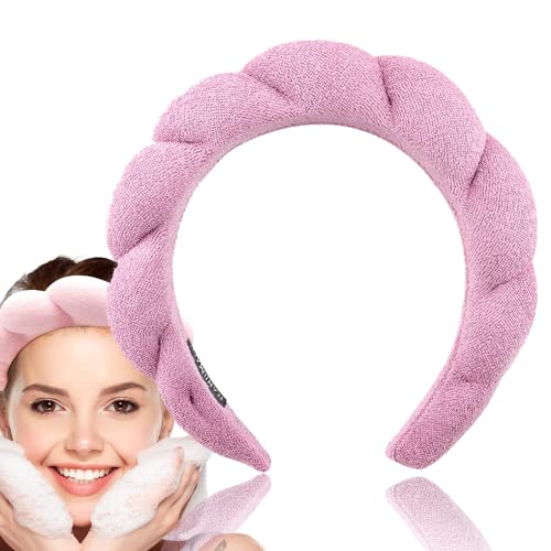 Spa Headband for Women - Sponge Spa Headband for Washing Face - Skin Care Headbands - Terry Towel Cloth Hair Band for Skincare - Puffy Spa Headband - Skincare - Hair Accessories - Makeup Removal (Pink)