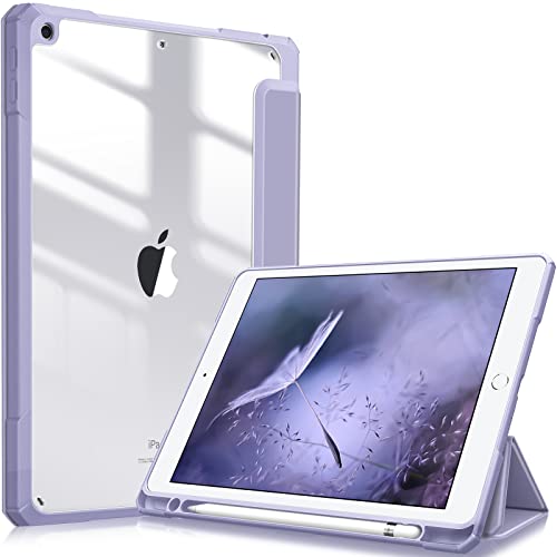 Fintie Hybrid Slim Case for iPad 9th / 8th / 7th Generation (2021/2020 / 2019) 10.2 Inch - [Built-in Pencil Holder] Shockproof Cover with Clear Transparent Back Shell, Lilac Purple