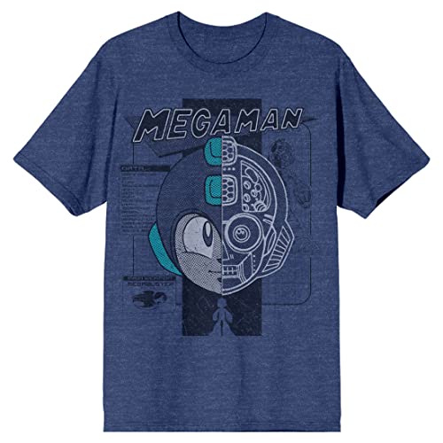 Bioworld Mega Man Mega Face Men’s Navy Heather T-Shirt-XL