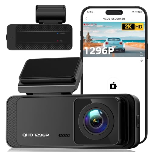 Dash Cam, Veement V300 1296P WiFi Front Dash Camera for Cars, Car Camera with App, Night Vision, Mini Hidden Single Dashcams, 24H Parking Mode, Loop Recording, Support 256GB Max