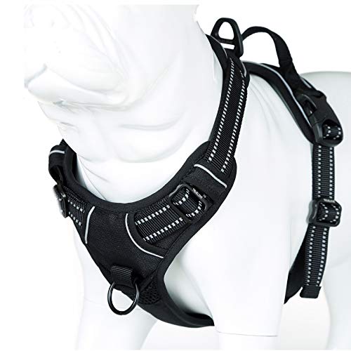 JUXZH Soft Front Dog Harness .Best Reflective No Pull Harness with Handle and 2 Leash Attachments