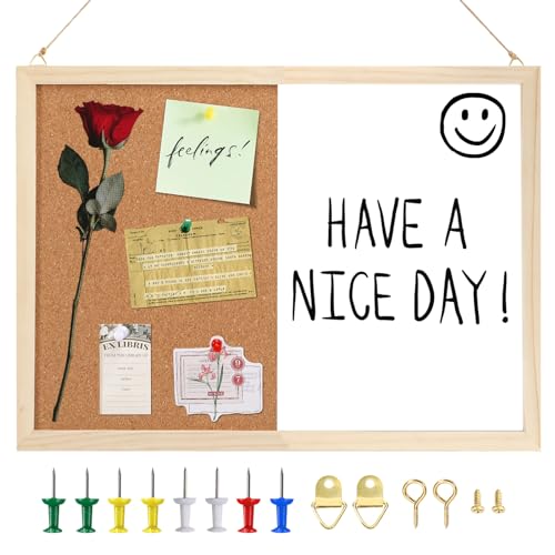 PETKNOWS Dry Erase Cork Board Combo, 14.5 x 11 Inches Vision Board Cork and White Board Combo for Office,Wall Mounted Memo Board for Office Home and School