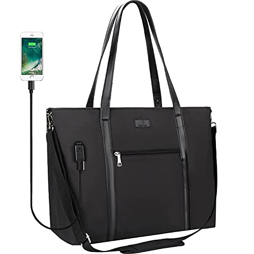 Laptop Tote Bag for Women 17.3 Inch Laptop Bag Waterproof Nylon Teacher Bag Work Bag with USB Charging Port Computer Tote Bag Large Laptop Bag for Women Handbag Satchel Shoulder Bag