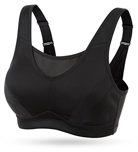 Wingslove Women's Full Coverage High Impact Wirefree Workout Non Padded Sports Bra Bounce Control (Black,42B)