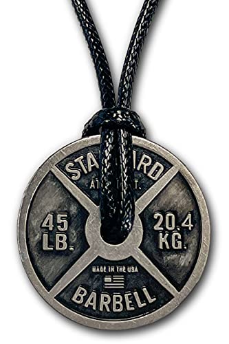 Workout Necklace For Men – Weight Plate Necklace – Dumbbell Necklace for Savages and Rough Guys – Awesome Gym Plate Necklace – Great Present for a Sport Addict – Adjustable Leather Cord