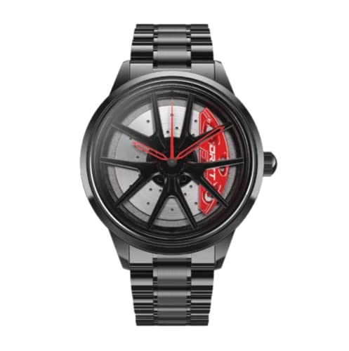 DriftElement Nitro Men's Rim Watch: M3 Sports Car Inspired 3D Y-Spoke Rim Design, Handmade in Germany, Stainless Steel Custom Quartz Watch with Mineral Glass