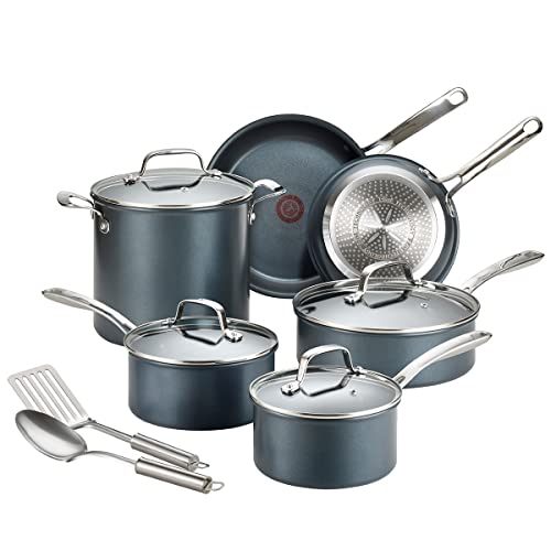 T-fal Platinum Nonstick Cookware Set 12 Piece Induction Oven Broiler Safe 500F Pots and Pans, Dishwasher Safe Slate