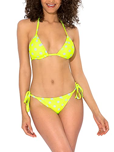 Smart & Sexy womens String Bikini Set, Neon Yellow With White Dot, X-Small US