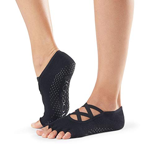 toesox Grip Pilates Barre Socks – Non Slip Elle Half Toe for Yoga & Ballet, Medium, Black