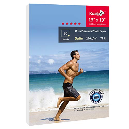 Koala Ultra Premium Photo Paper 13x19 In Satin Photo Printer Paper for Inkjet Printer Water-Resistant Semi Gloss 50 Sheets 72lb