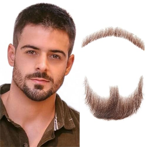 Fake Beard Costume Realistic Fake Goatee Mustache Fake Facial Hair 100% Human Hair Hand Tied Lace Beard with Adhesive Make up Costume Man Hair for Christmas Halloween Funny Cosplay Party (brown)