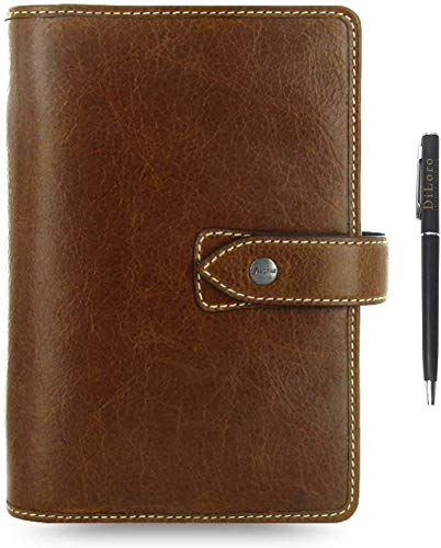 Filofax/Diloro Malden Leather Organizer Agenda Calendar Bundle with DiLoro Ballpoint Pen (Ochre 2022 with Pen, Personal Paper Size 6.73' x 3.74')