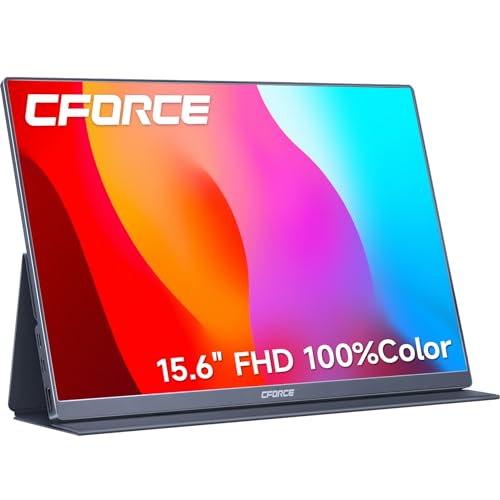 c-force Portable Monitor 15.6 inch FHD 1080P USB C HDMI Ultra-Slim IPS Computer Display w/Speakers, HDR Plug & Play, External Portable Monitor for Laptop PC Phone Mac Xbox PS5 Switch