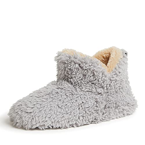 Dearfoams Women's Chelsea Faux Fuzzy Sherpa Indoor House Bootie Slipper, Sleet, Medium