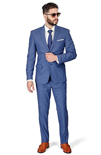 Slim Fit Men Suit Micro Textured Weave 2 Button Notch Collar AZAR 11812 (38 Regular 32 Waist 32 Length, Slate Gray)
