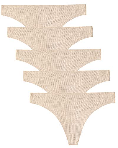 voenxe Seamless Thongs for Women No Show Thong Underwear Women 5-10 Pack (5 pack Apricot, Large)