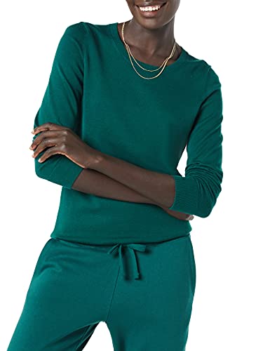 Amazon Essentials Women's Long-Sleeve Lightweight Crewneck Sweater (Available in Plus Size), Dark Green, Medium