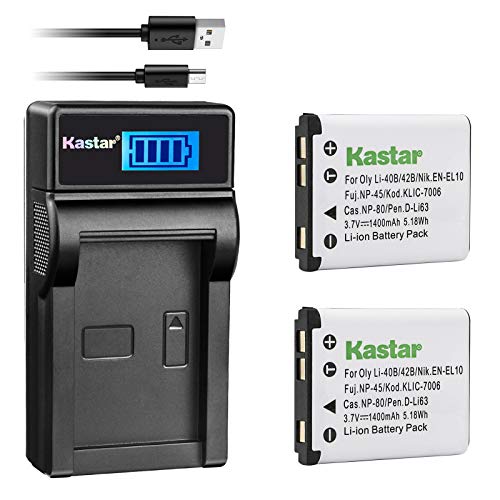 Kastar Battery (X2) & Slim LCD Charger for Sanyo Xacti VPC-E1403, VPC-E1500, VPC-E1500TP, VPC-E1600, VPC-E1600TP, VPC-T700, VPC-T850, VPC-T1060, VPC-T1284, VPC-T1495, VPC-T1496, VPC-TP1000 Cameras