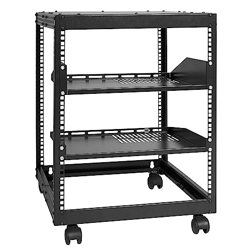 VEVOR 12U Open Frame Server Rack, 23''-40'' Adjustable Depth, Free Standing or Wall Mount Network Server Rack, 4 Post AV Rack with Casters, Holds All Your Networking IT Equipment AV Gear Router Modem