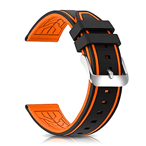 Narako Silicone Watch Bands Divers Model Replacement Rubber Watch Strap 20mm 22mm 24mm 26mm Waterproof Line Bicolor Silver Buckle for Men and Women Sport (20mm, Orange)