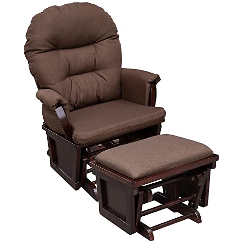 HOMCOM Nursery Glider Rocking Chair with Ottoman, Thick Padded Cushion Seating and Wood Base, Brown