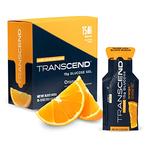 Transcend Glucose Gel Packs - Orange, 15 Pack (1.1oz Each) - FSA/HSA Eligible - Glucose Gel Packs for Diabetics, Blood Sugar Support Alternative to Glucose Tablets - Precise 15g Dose, Made in USA