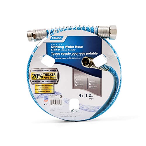 Camco TastePURE 4-Ft Premium Water Hose - RV Drinking Water Hose Contains No Lead, No BPA & No Phthalate - Reinforced PVC Design w/Strain Relief Ends - 5/8” Inside Diameter, Made in the USA (22813)