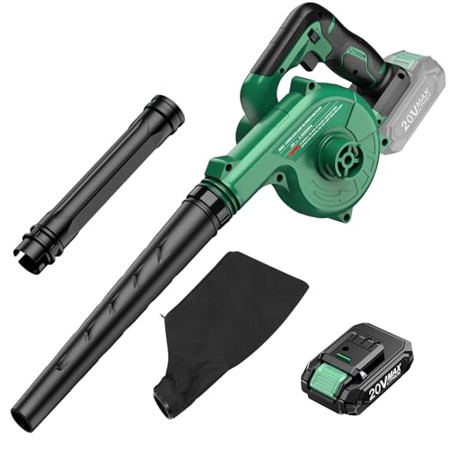 K I M O. Cordless Leaf Blower with Battery & Charger, 2-in-1 Mini Leaf Blower & Vacuum, Electric Cordless Blower w/ 3 Variable Speeds, Battery Powered Leaf Blower for Lawn/Yard/Garden/Patio/Snow