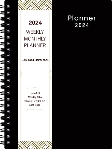 2024 Planner - Weekly & Monthly Planner 2024, Planner 2024, From January 2024 - December 2024, 6.25 in × 8.3 in, Flexible Cover, Twin-Wire Binding - Classic Black, Improving Your Time Management Skill
