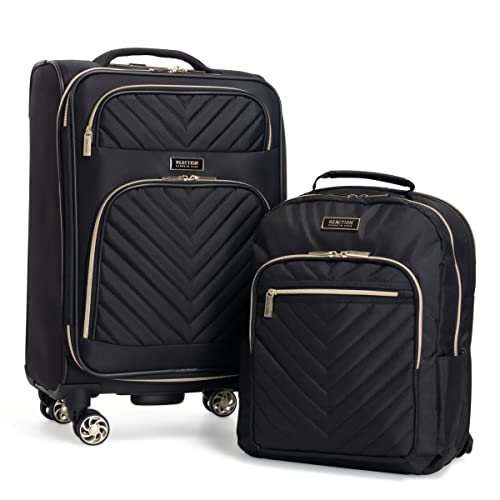 Kenneth Cole REACTION Chelsea 2-Piece Bundle - 20' Chevron Expandable 8-Wheel Carry-On Suitcase & Matching 15' Laptop Backpack, Black