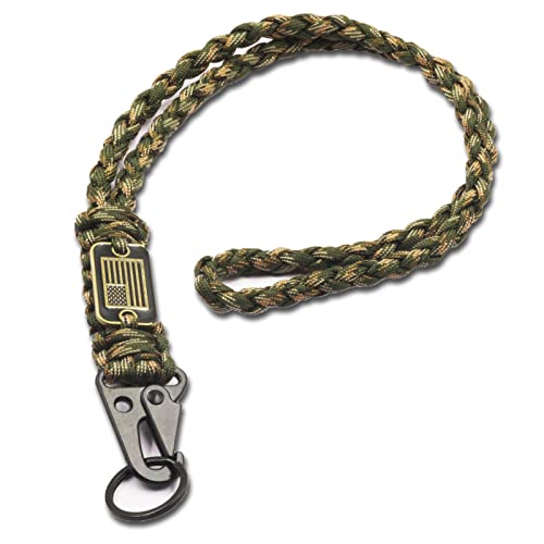 AcowSpt Camouflage Heavy Duty Paracord Lanyards Keychains with USA Flag,Necklace Keychain Whistles Wrist Strap Parachute Rope,Braided Strong Lanyard for Outdoor Activities,Camera,Wallet and Keys