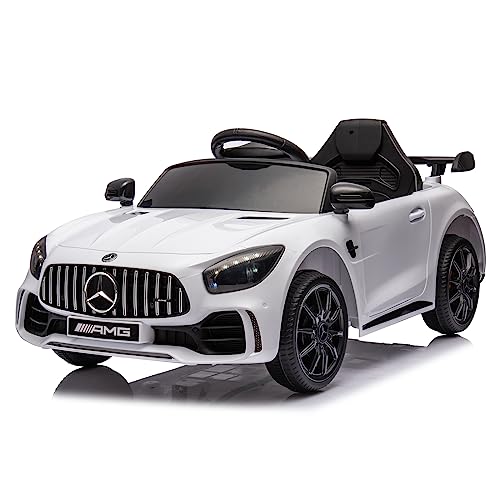 Winado 12V Ride on Car, Licensed Mercedes Benz AMG GTR Battery Powered Electric Vehicle, w/Parent Remote, Wider Seat, LED Lights, Openable Doors, MP3 Player, Smooth Start, 3 Speeds - White