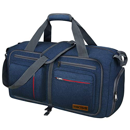 Travel Duffel Bag, 115L Packable Duffle Bag with Shoes Compartment Foldable Weekender Bag for Men Women Water-proof & Tear Resistant HIKISS-Blue