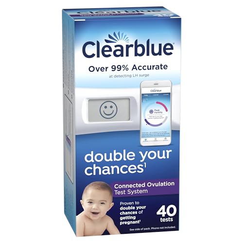 Clearblue Connected Ovulation Test System featuring Bluetooth connectivity and Advanced Tests with digital results, 40 ovulation tests
