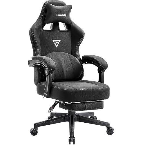 Vigosit Gaming Chair with with Pocket Spring Cushion, Fabric Gamer Chair with Footrest and Lumbar Support Pillow, Computer Game Chairs for Adults, Big and Tall Office Chair Gaming 300LBS (Black)