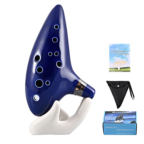 AIMEIS Ocarina Instrument 12 Hole Alto C Ceramic Ocarina with Songbook Bag Display Stand,Musical Instrument Gift for Kids Adults