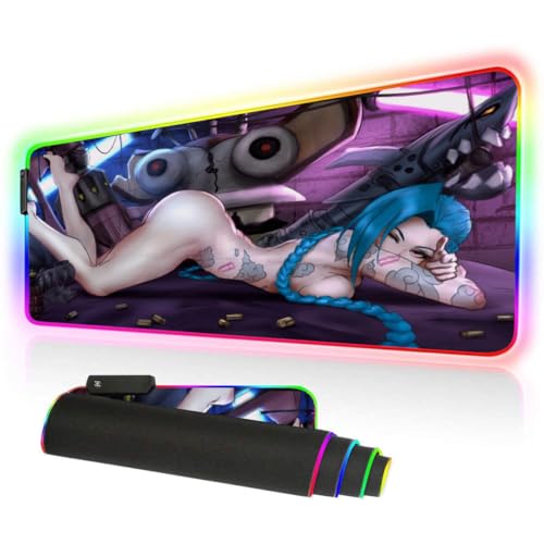 HOLIV Mouse Pad LED Sexy Anime Girl Gaming Mouse Pad RGB Large Gamer PC Laptop XXL Gamer Sexy Hips Breasts Boobs (X2, 300X700X4MM)