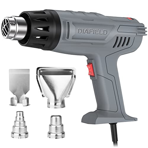 DIAFIELD 1850W Heat Gun Variable Temperature Settings 112℉~1202℉（44℃- 650℃), Fast Heat Hot Air Gun, Durable & Overload Protection, with 4 Nozzels for Shrink Wrap, Vinyl, Crafts, Epoxy Resin(5.9FT)