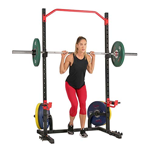 Sunny Health & Fitness Power Zone Squat Stand Power Rack Cage - SF-XF9931, Upright,Black/Red