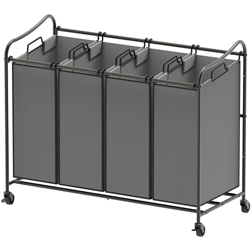 SimpleHouseware 4-Bag Heavy Duty Laundry Sorter Rolling Cart, Dark Grey