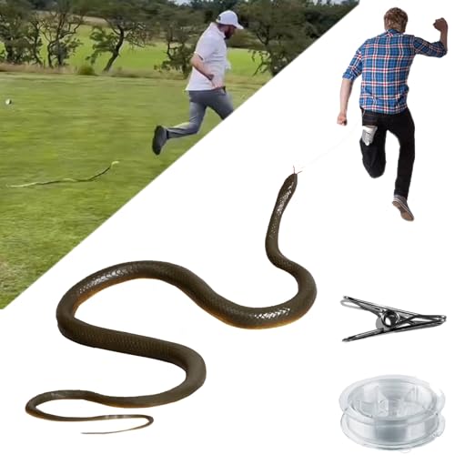 POOLPO Snake Prank with String Clip,Clip on Snake Prank,Realistic Rubber Snake That Look Scary and Chase People,DIY Golf Snake Prank with String and Clip,Snake on a String Prank Toy (Color : Gray)