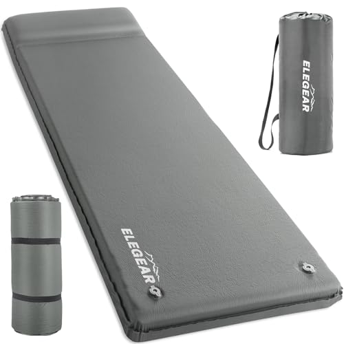 Elegear Self Inflating Sleeping Pad, 3.1' Ultra-Thick Memory Foam Camping Pad with Pillow Fast Inflating in 20s Insulated Camping Mattress Pad 4-Season Camp Sleeping Mat for Camping/Travel/Car/Tent