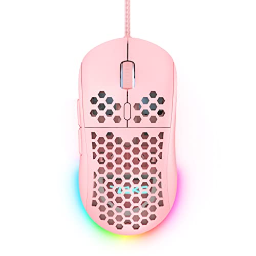 DIERYA Wired Gaming Mouse with Honeycomb Shell, 12800DPI Optical Sensor, 6 Programmable Macros, Software Support for Custom Key Config, and RGB Settings for Windows 7/8/10/XP, Vista, Linux-Pink