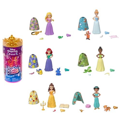 Mattel Disney Princess Toys, Royal Color Reveal Doll with 6 Unboxing Surprises, Friend Series with Character Figure, Inspired by Mattel Disney Movies