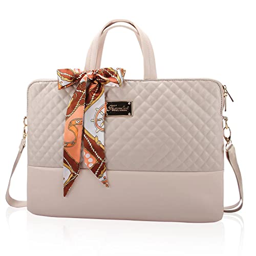 Kamlui Laptop Bag for Women PU Leather Stylish Designer 15.6 inch 16 Carrying Crossbody Messenger Briefcase Purse Sleeve Skin Cover Waterproof with Luggage Strap Computer Case