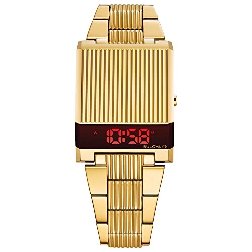 Bulova Mens Archive Series LED Computron Gold Stainless Steel Watch, Red LED Display Style: 97C110