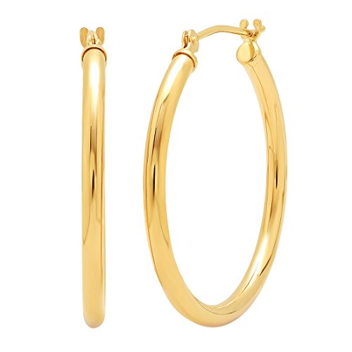 14K Yellow Gold Classic Round Hoop Earrings for Women 1 inch Diameter (25mm)